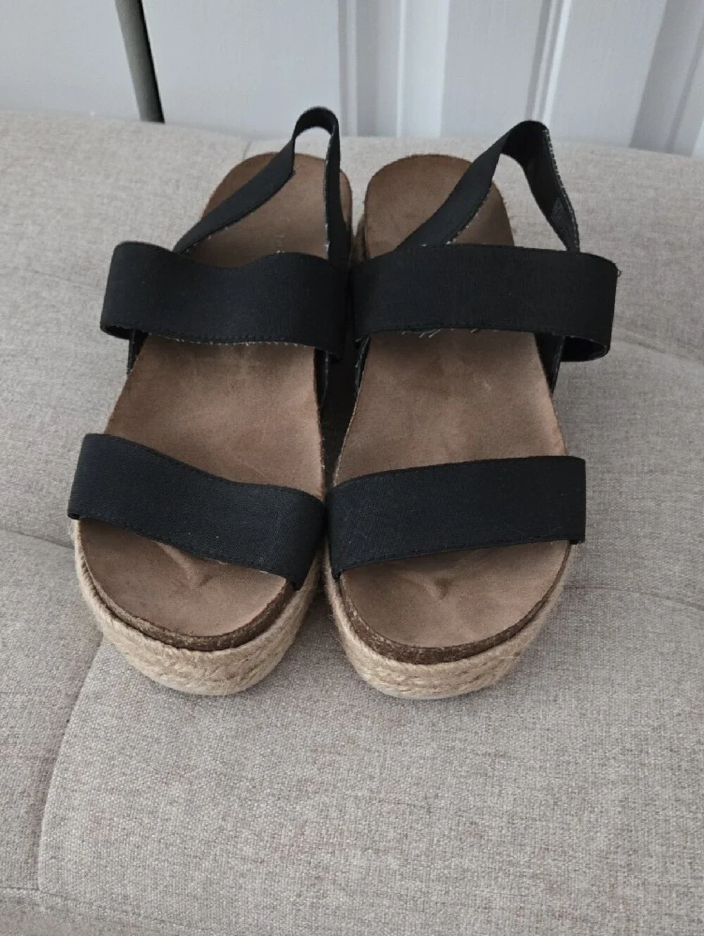 Women’s Black Espadrille Platform Sandals with Elastic Straps